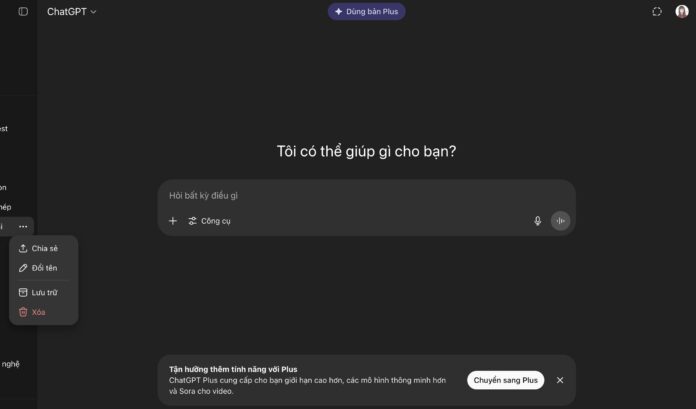 xóa lịch sử ChatGPT