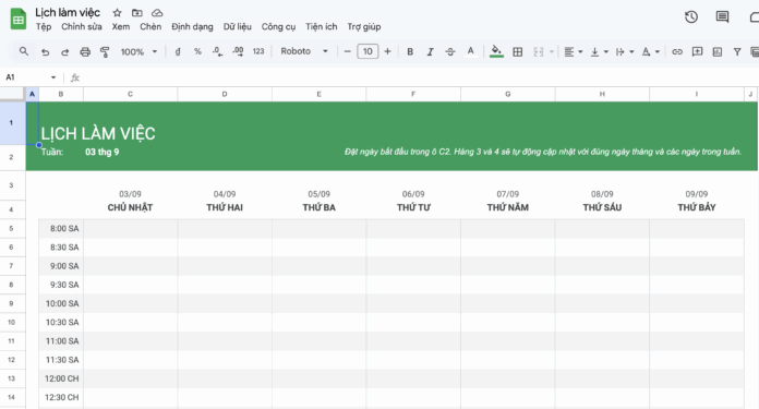 hướng dẫn tạo lịch trong Google Sheets